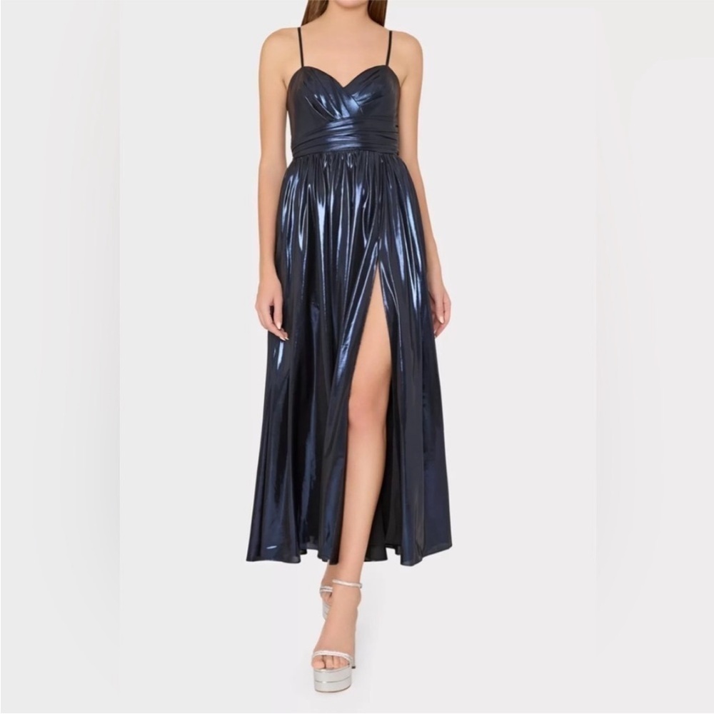 New! Milly Shannon Metallic Dress Navy Blue
